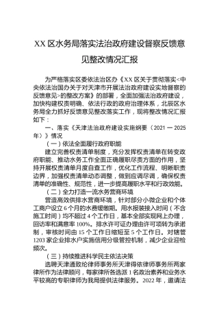 区水务局落实法治政府建设督察反馈意见整改情况汇报