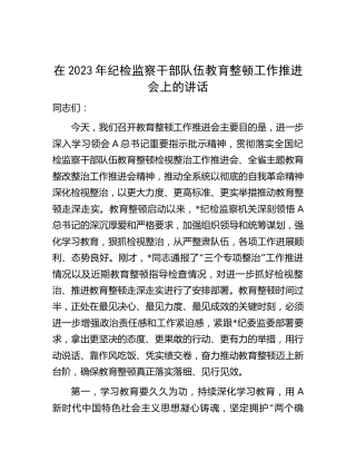 在纪检监察干部队伍教育整顿工作推进会上的讲话