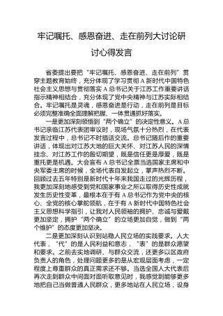 牢记嘱托、感恩奋进、走在前列大讨论研讨心得发言