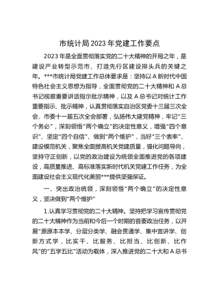 市统计局2023年党建工作要点4100字