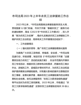市司法系统2023年上半年农民工法律援助工作总结