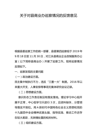 关于对县商业办巡察情况的反馈意见