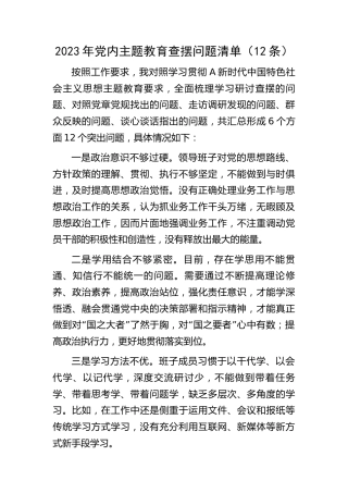 2023年主题教育查摆问题清单（12条）