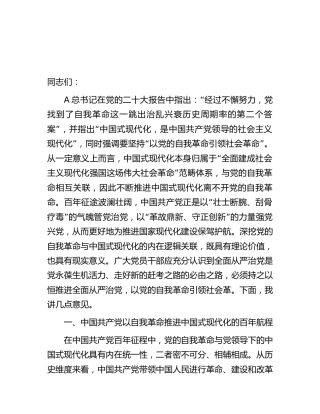 党课：发扬彻底的自我革命精神 为全面推进中国式现代化实践提供坚强政治保证