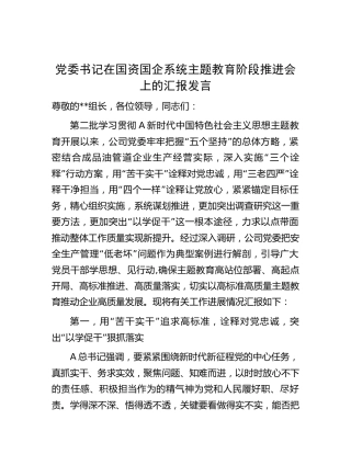 在国资国企系统主题教育阶段推进会上的汇报发言（公司4000字总结）