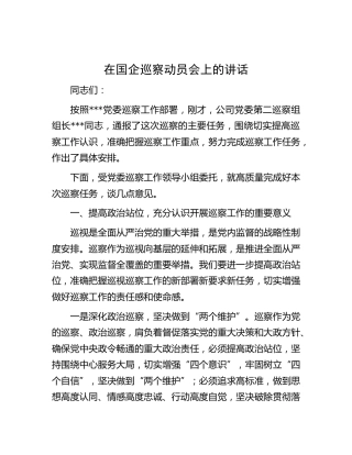 在国企公司巡察动员会上的讲话