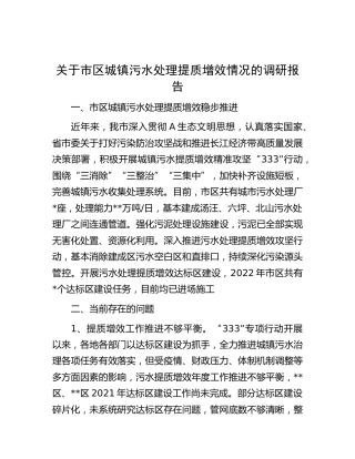 市区城镇污水处理提质增效情况的调研报告