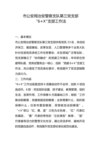 市公安局治安警察支队第三党支部“6+X”支部工作法