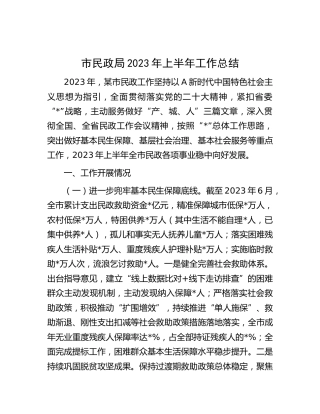 市民政局 2023 年上半年工作总结