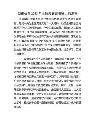 副市长在2023年主题教育读书班上的发言1600字
