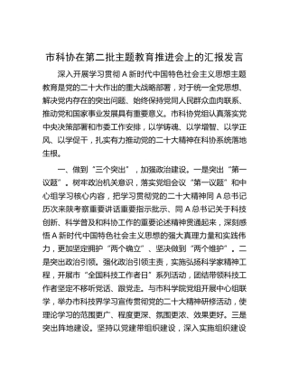 市科协在第二批主题教育推进会上的汇报发言1500字