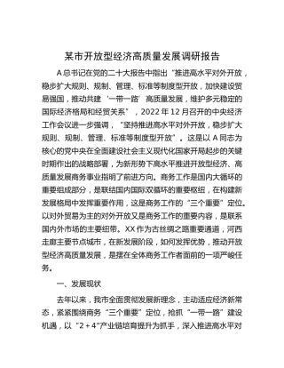 市开放型经济高质量发展调研报告
