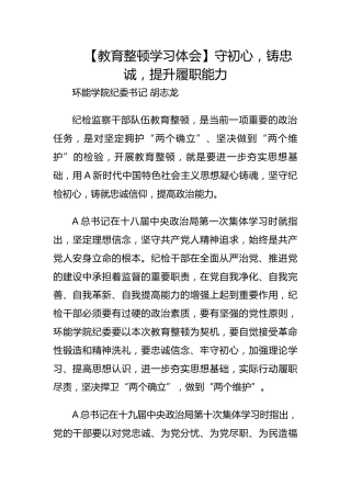 【教育整顿学习体会】守初心，铸忠诚，提升履职能力