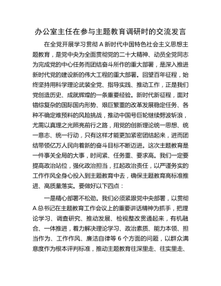 办公室主任在参与主题教育调研时的交流研讨发言