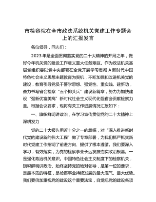 市检察系统在政法系统机关党建工作专题会上的汇报发言（4000字总结）