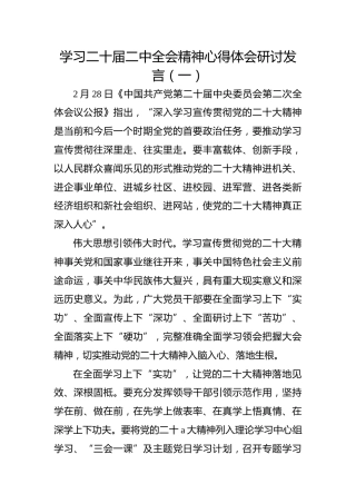 二十届二中全会精神心得体会研讨发言6篇