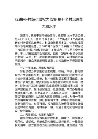 互联网+村级小微权力监督 提升乡村治理能力和水平