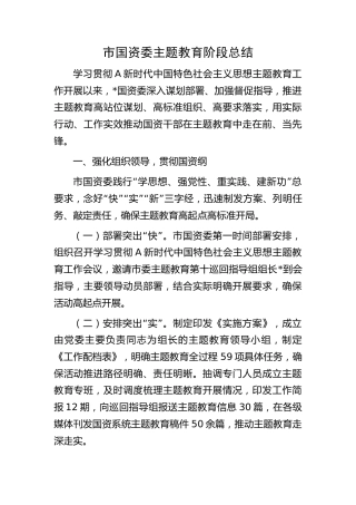 市国资委主题教育阶段工作总结