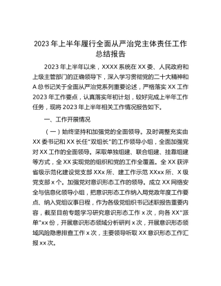 党组2023年上半年履行全面从严治党主体责任工作总结报告