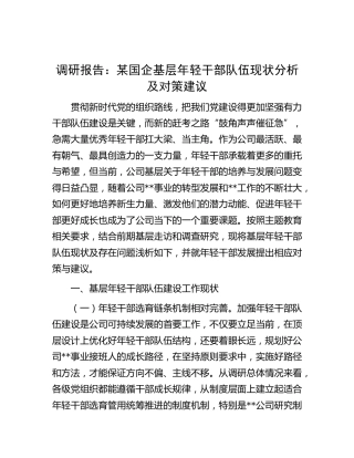 调研报告：国企公司基层年轻干部队伍现状分析及对策建议