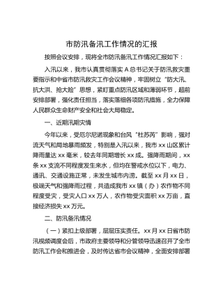 市防汛备汛工作情况汇报