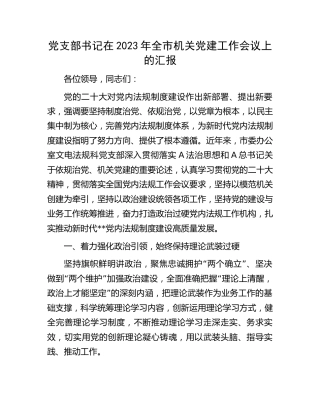 党支部书记在2023年全市机关党建工作会议上的汇报（总结）