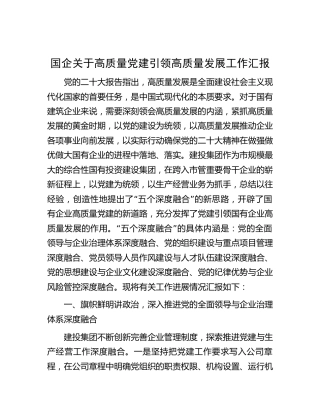 国企公司高质量党建引领高质量发展工作总结汇报3500字
