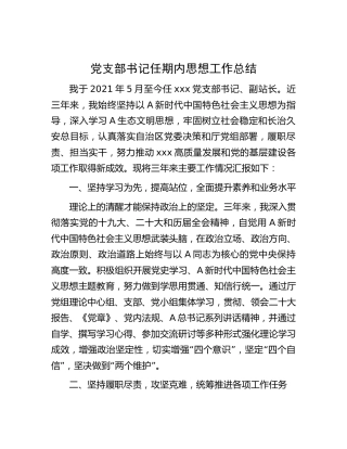 党支部书记任期内思想工作总结（三年）