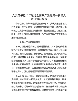 党支部书记半年履行全面从严治党第一责任人责任情况总结报告
