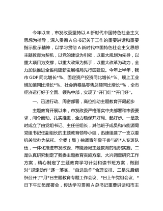 市发改委主题教育阶段性工作进展情况总结汇报