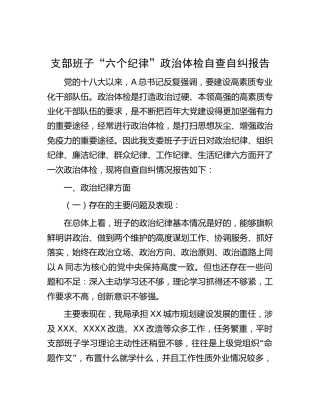 党支部班子“六个纪律”政治体检自查自纠报告