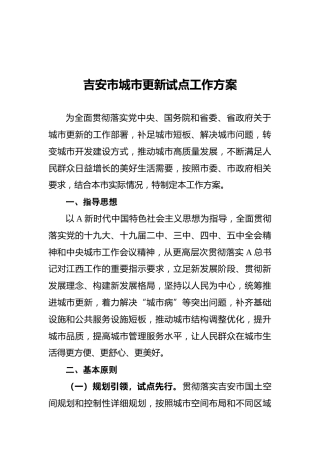 市城市更新试点工作方案
