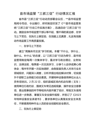 市场监管系统“三抓三促”行动情况汇报