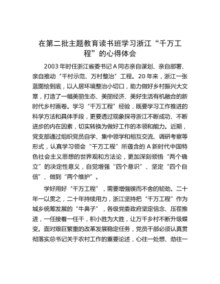 在第二批主题教育读书班学习浙江“千万工程”的心得体会发言