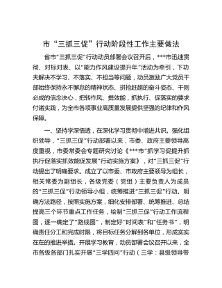市“三抓三促”行动阶段性工作总结汇报2500字