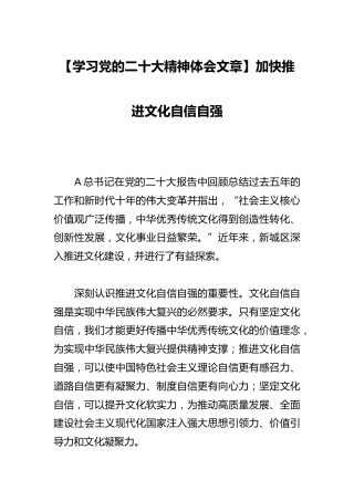 二十大心得体会：加快推进文化自信自强