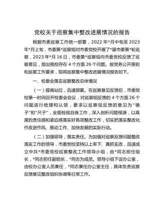 党校关于巡察集中整改进展情况的报告8200字（总结）