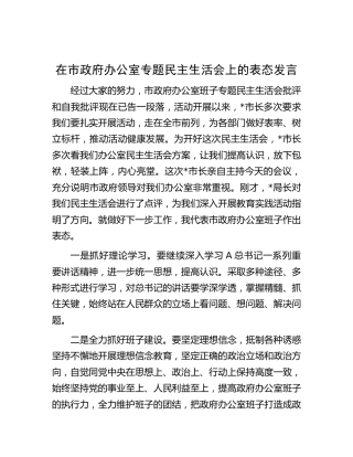 在办公室专题民主生活会上的表态发言