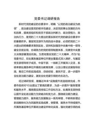 党委书记政治建设调研报告