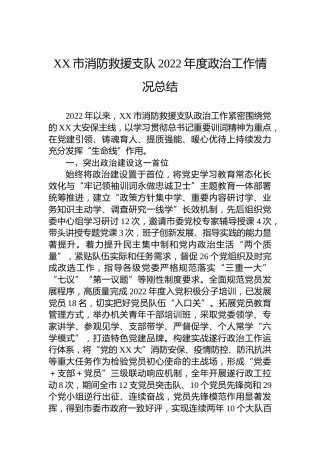 市消防救援支队2022年度政治工作情况总结