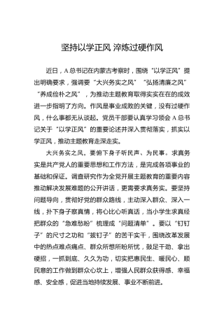 坚持以学正风 淬炼过硬作风