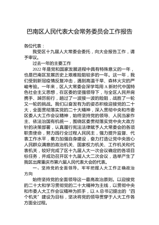 巴南区人民代表大会常务委员会工作报告（20230219）