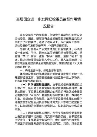 基层国企进一步发挥纪检委员监督作用情况报告（公司）