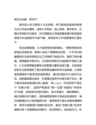 公司宣传思想文化工作会议上的汇报（2200字总结）