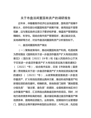 市盘活闲置国有资产的调研报告