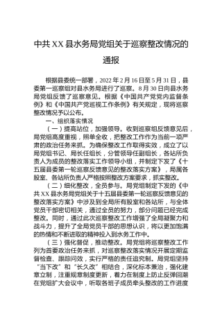 水务局关于巡察整改情况的通报（总结报告）