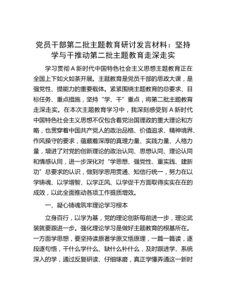 第二批主题教育研讨发言材料：坚持学与干 推动第二批主题教育走深走实