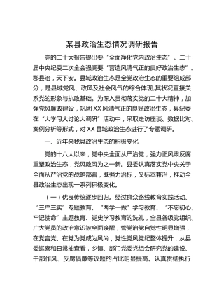 县政治生态情况调研报告