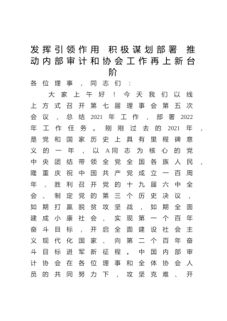 内部审计协会理事会工作报告
