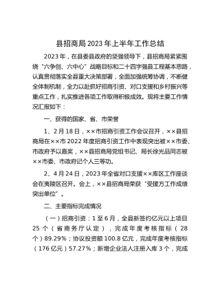 县招商局2023年上半年工作总结